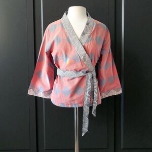 ANOKHI Kimono wrap hand embroidered top size LARGE